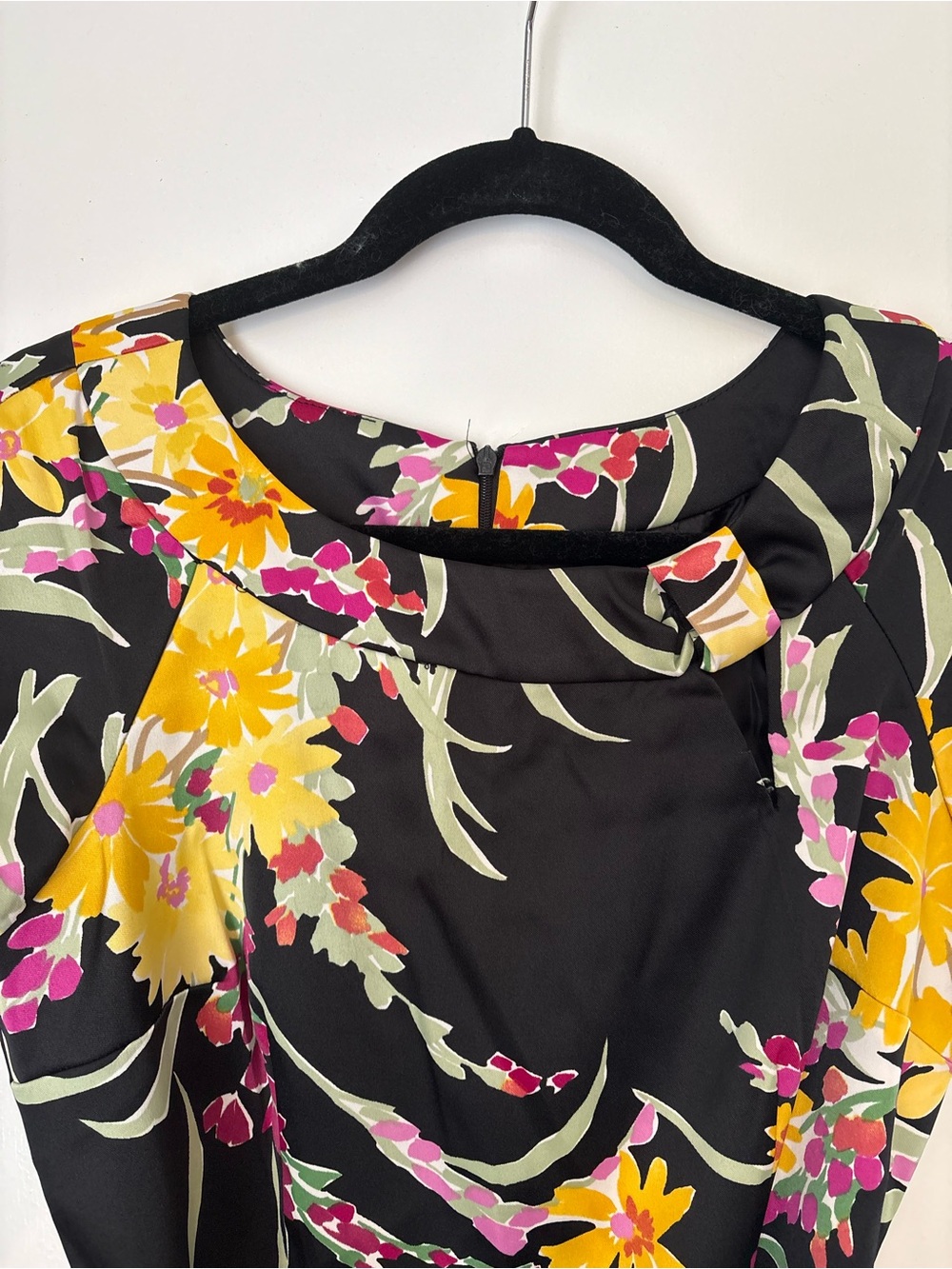 Dress Barn Black Midi Dress with Yellow & Pink Floral Print - Picture 5 of 7